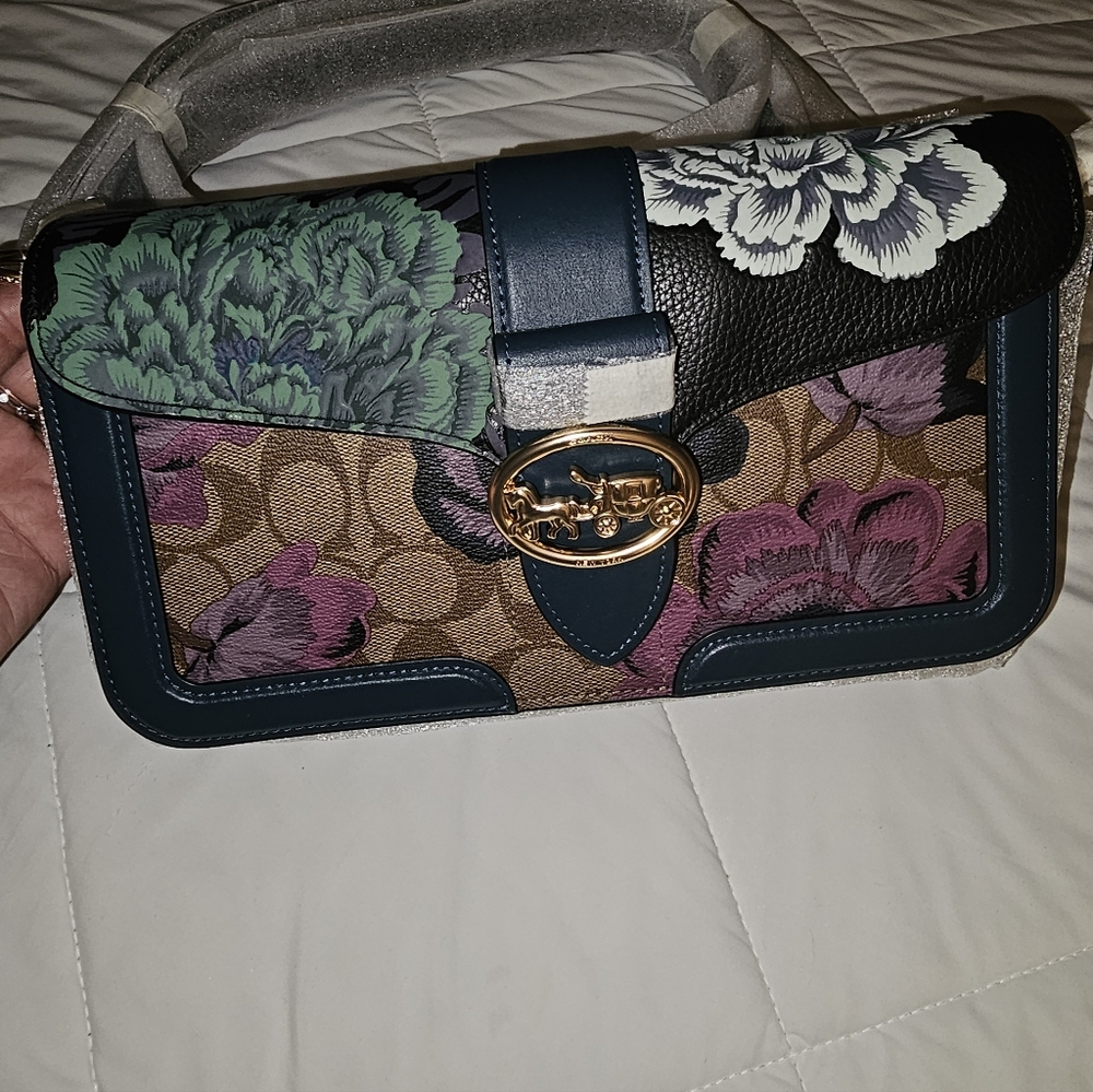 Coach 6020 Georgie Shoulder Bag - Black/Green/Khaki Kaffe Fassett NWT RARE - Picture 2 of 6